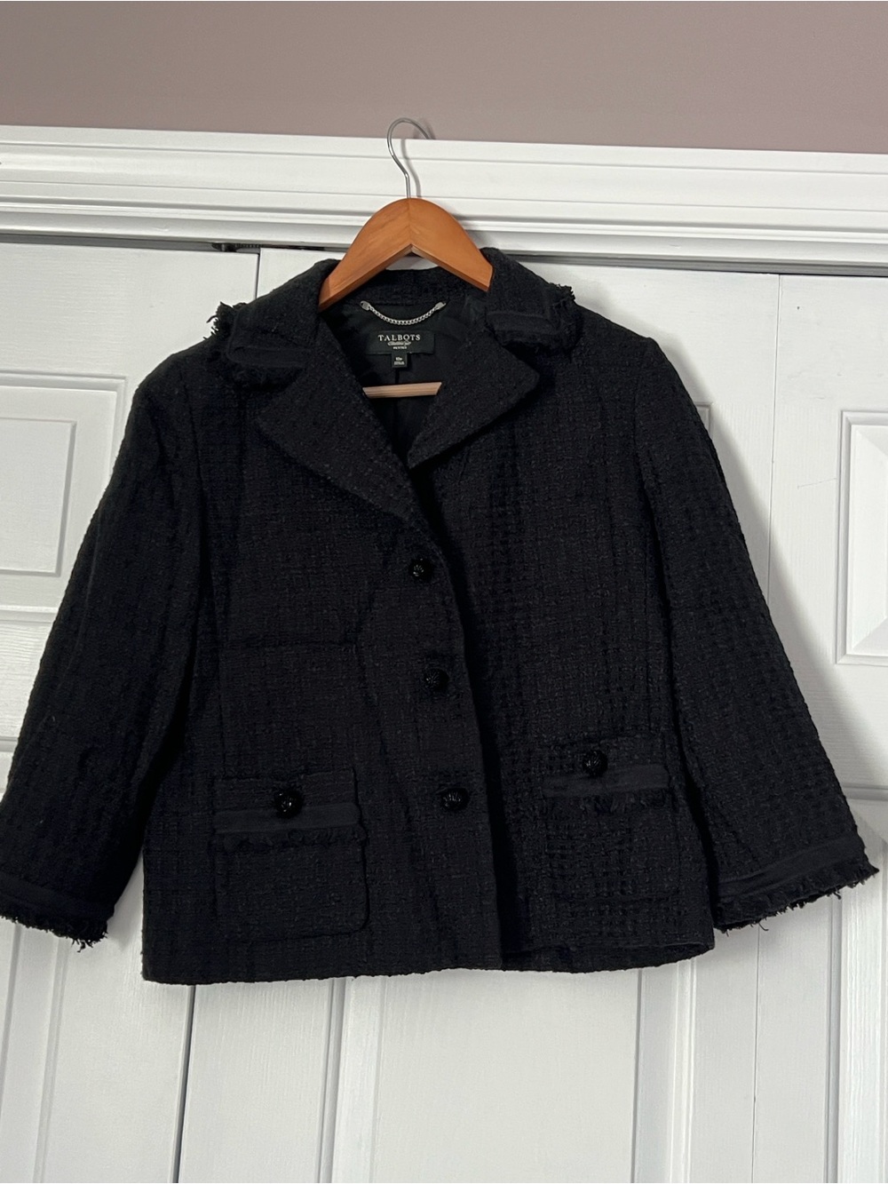 Talbots Black Tweed Cropped Boxy Blazer